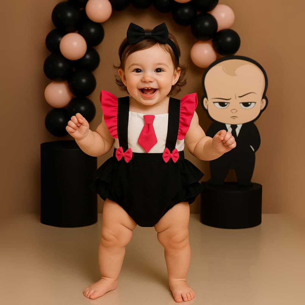 Romper Poderosa Chefinha com Laço Body Mesversário Roupa Menina Baby