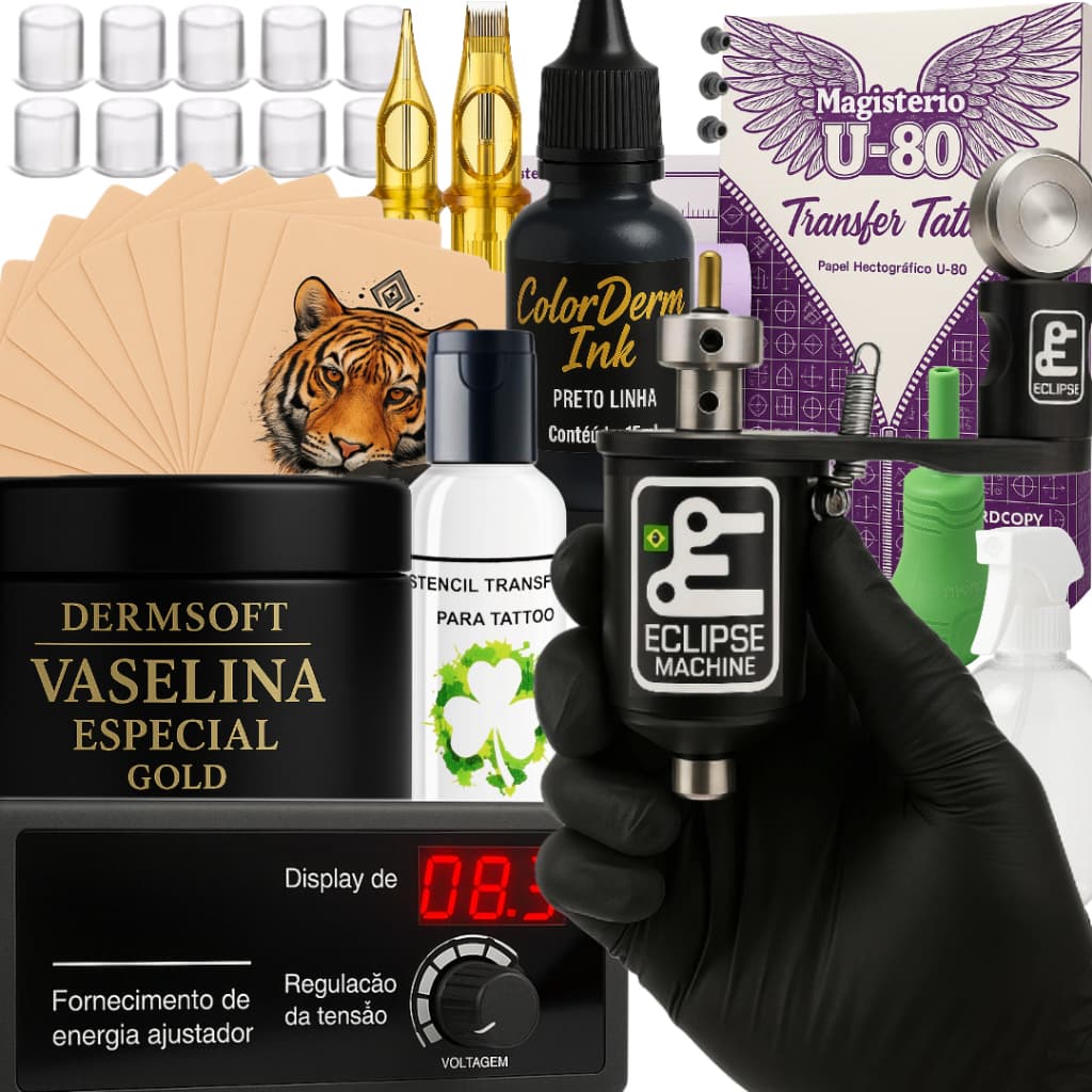 Kit De Tatuagem profissional Completo Ideal Para tatuador Iniciante Tattoo Maquina Cartuchos Agulhas