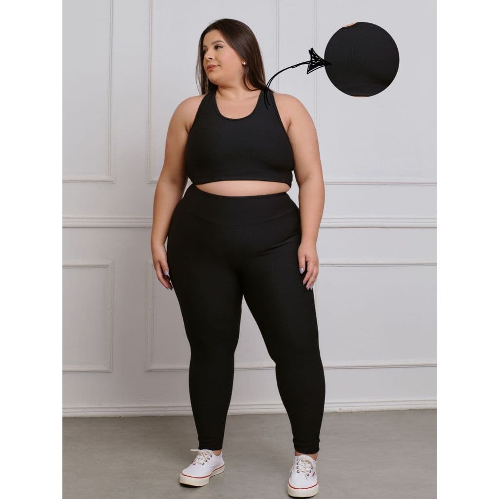 Conjunto Canelado Fitness Plus Size calça + top academia 11241/11243 zero transparência