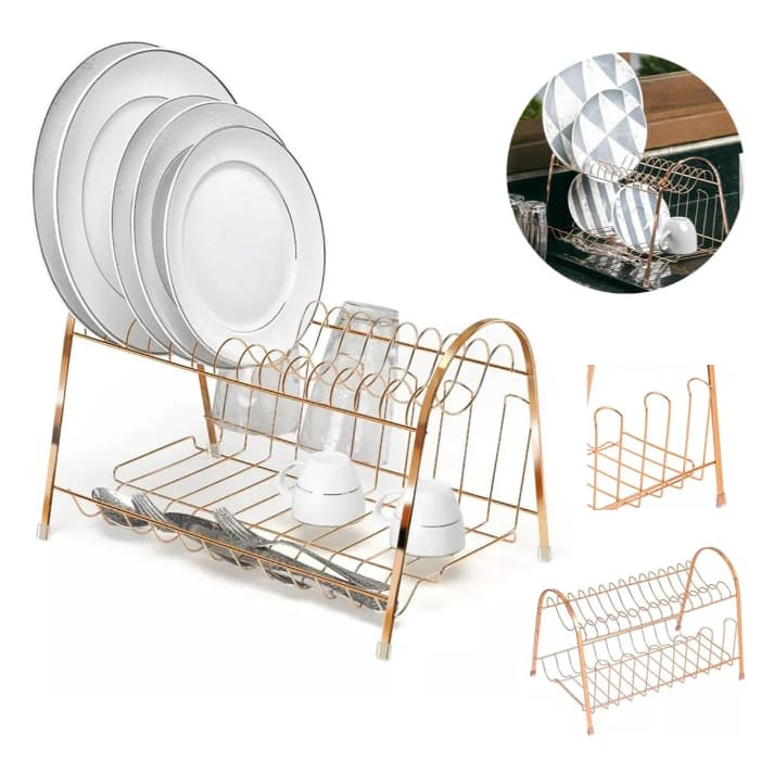 Escorredor De Louças Pratos Max Duplo Onix Arthi Rose Gold/Onix
