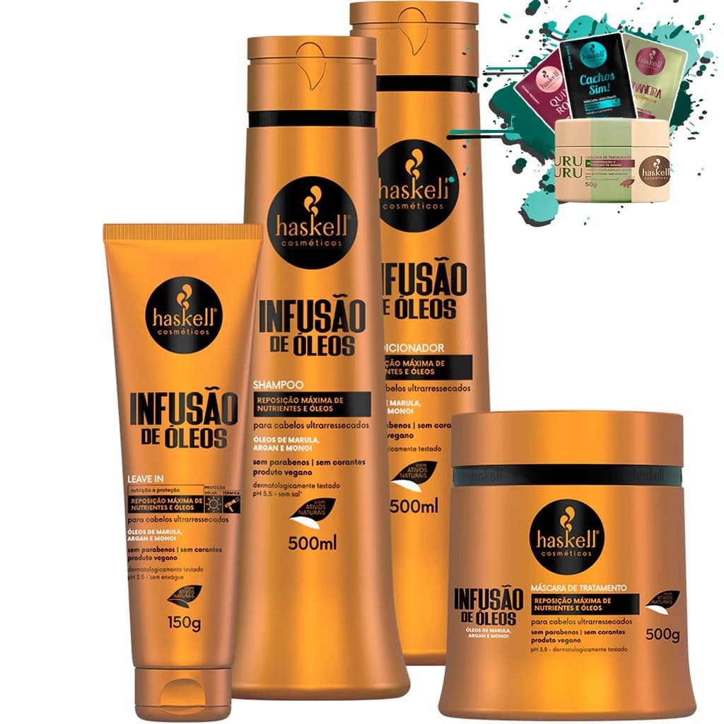 Shampoo Condicionador Máscara 500ml/gr + Leave in150gr Infusão de Óleos Haskell