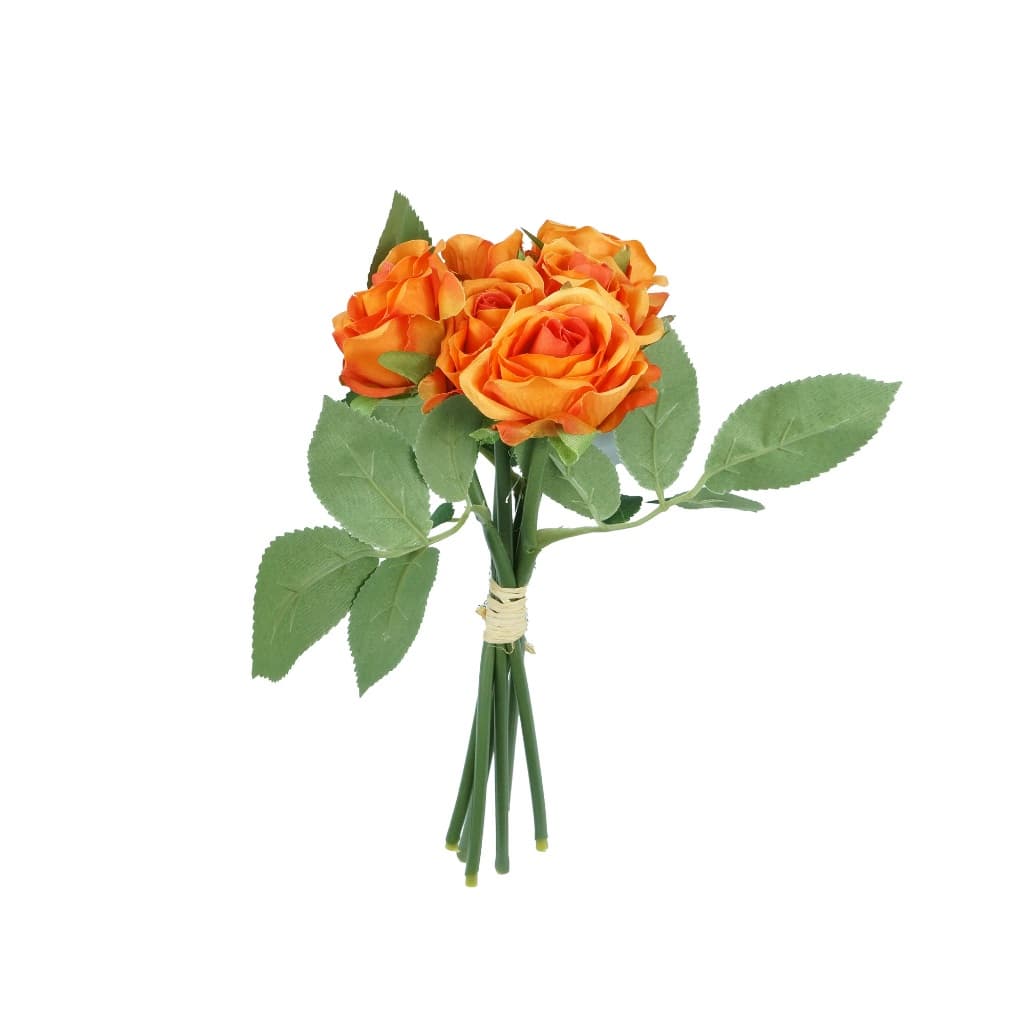 Ramalhete Artificial de Mini Rosas Laranja c/6 Botões Buquê Decoração Casamento