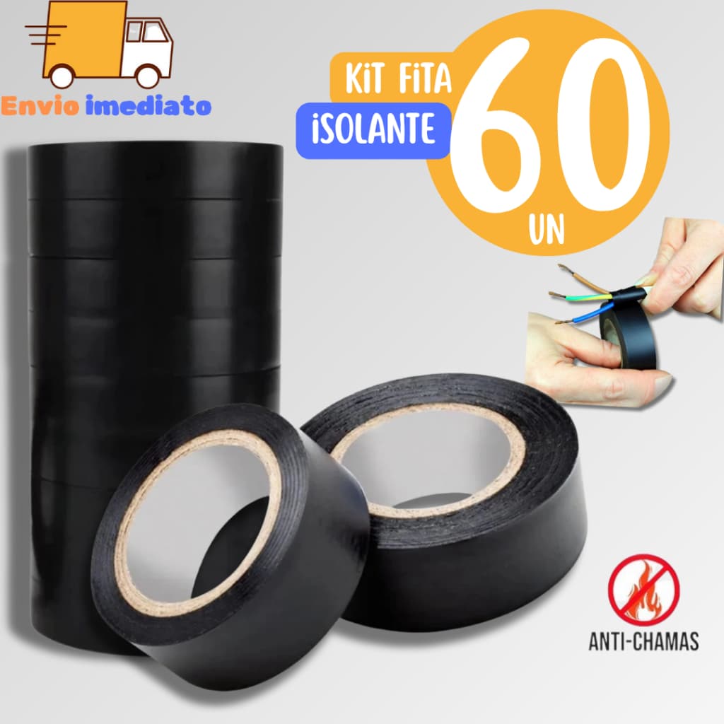 60 Fitas isolante Antichama Preta para Eletricista uso Geral Domestico e Industrial - 5m