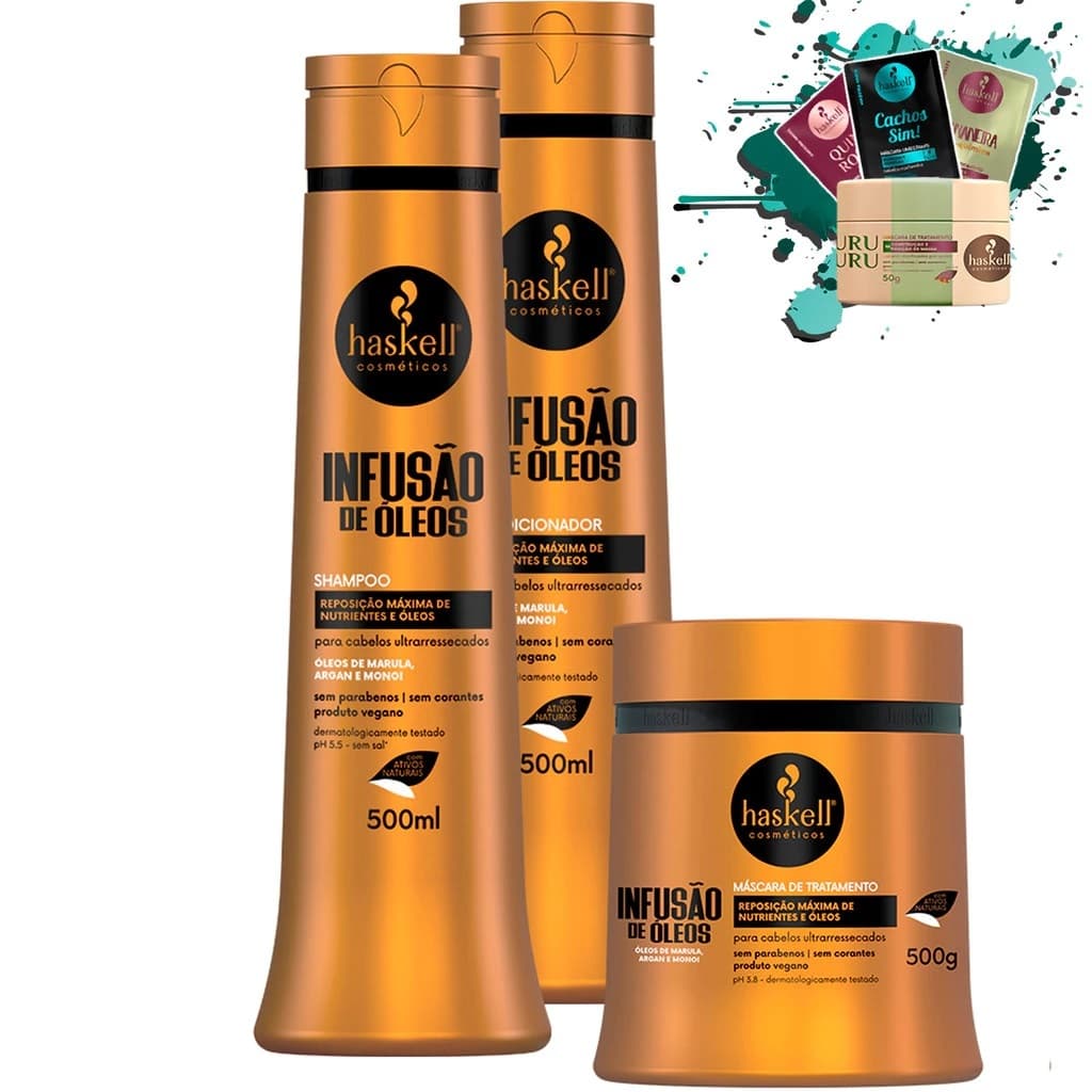 Shampoo Condicionador e Máscara 500gr Infusão de Óleos Haskell