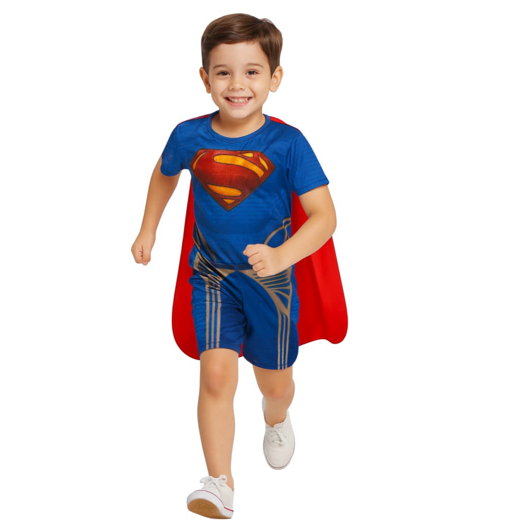 Fantasia Infantil SuperMan Com Mascara Manga Curta - Envio Imediato