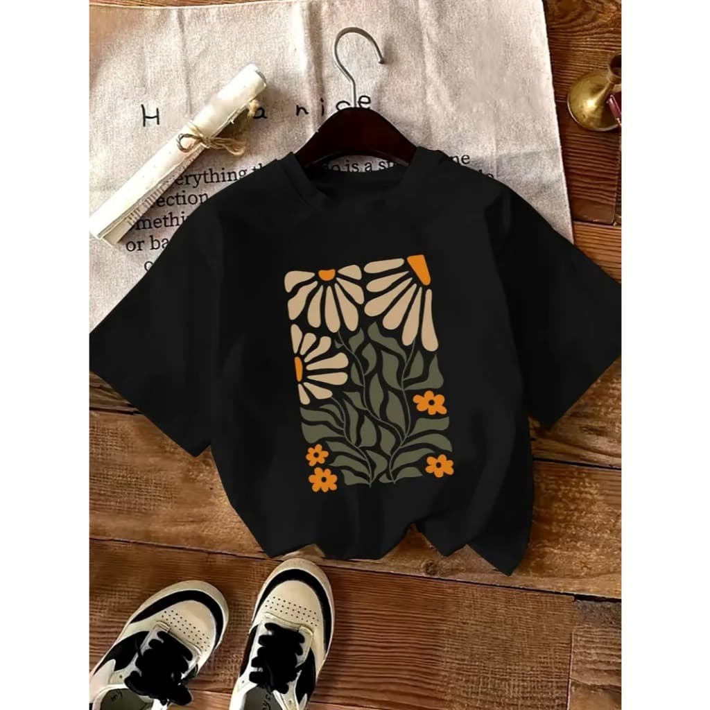 Camiseta Feminina Algodão Adulto, Infantil Plus Size Floral Colorido Streetwear Moda Premium