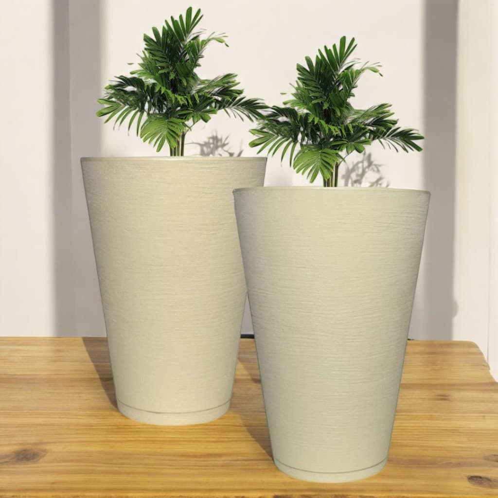 kit 2 Vasos Texturizados N°3 Planta Flor Jardim Varanda Moderno Elegante Com Pratos