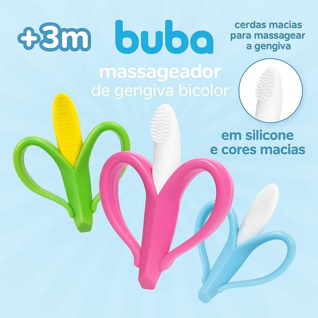 Mordedor Massageador de Gengiva Banana Milho  Buba Mordedor Bebe Bananinha Silicone Cerdas Macias Seguro Dentinhos