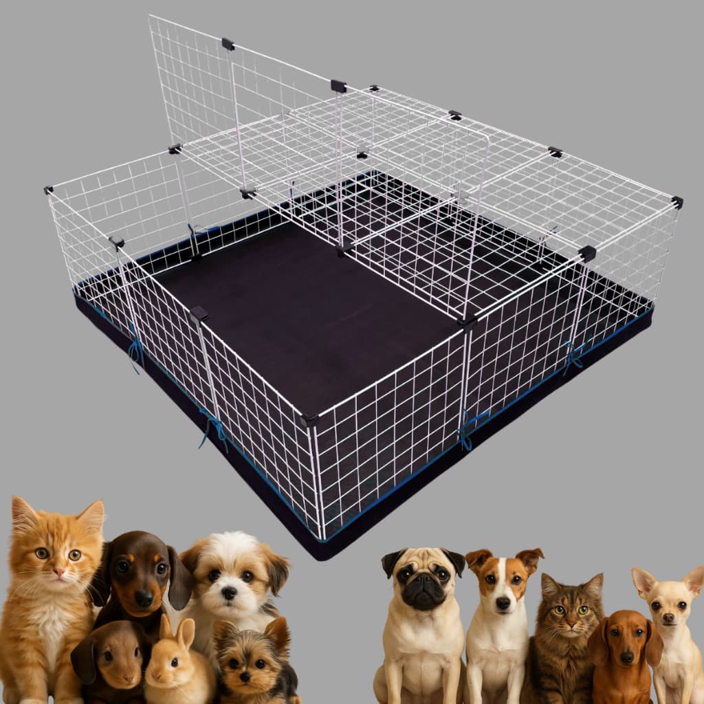 Cercadinho Pet 40x40 com Piso 1 Fileira e 1 Tampa Preto Modular para Cachorro