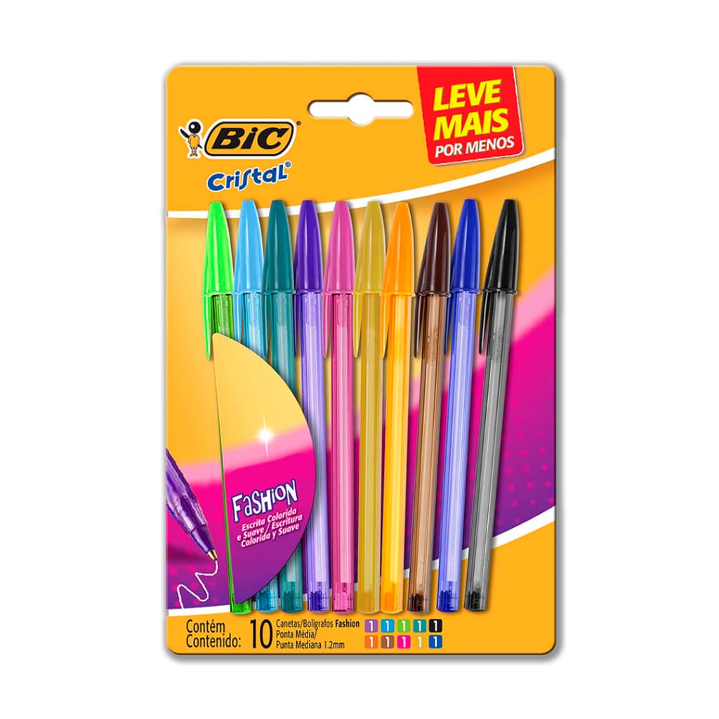 Caneta Esferográfica Bic Cristal Fashion 10 Cores 1.2mm Lacrado