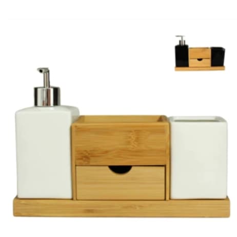 Lavabo Porta Escova Saboneteira Bandeja Com Gavetinha Banheiro Conjunto