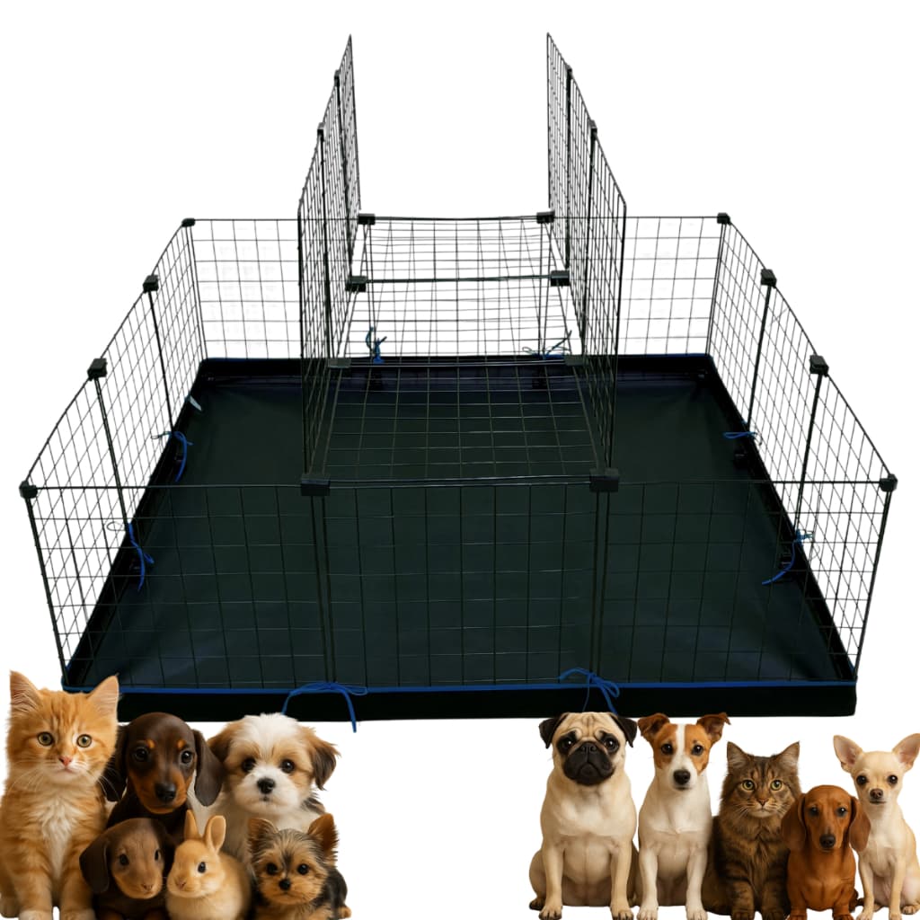 Cercado 40x40 com Estrutura de Gaiola, Tapete Higiênico Preto/Branco e 2 Tampas para Pet