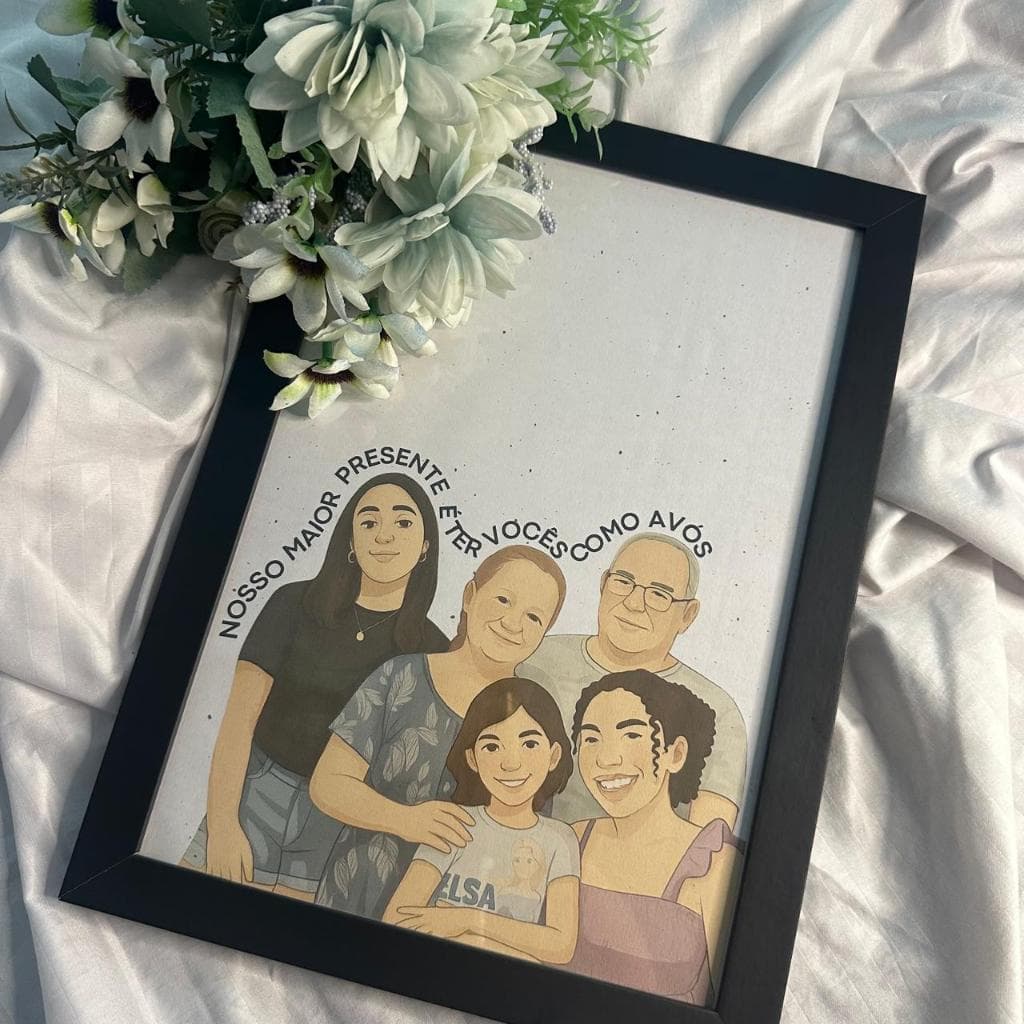 Quadro personalizado ilustração / desenho + frase - Presente para dia dos pais casal, família, amigos