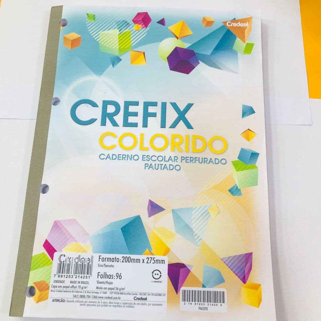 Folha de Fichario colorido pautada com furo