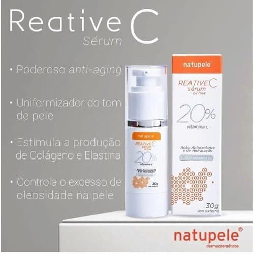 NATUPELE REACTIVE C - VITAMINA C CONCENTRADA a 20% e Mica -serum antioxidante e rejuvenescedor.