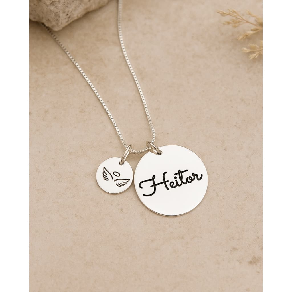 Colar personalizado com nome e símbolo duas medalhas corrente ouro ou prata com caixa presente Mãe Amiga Filhos Nome