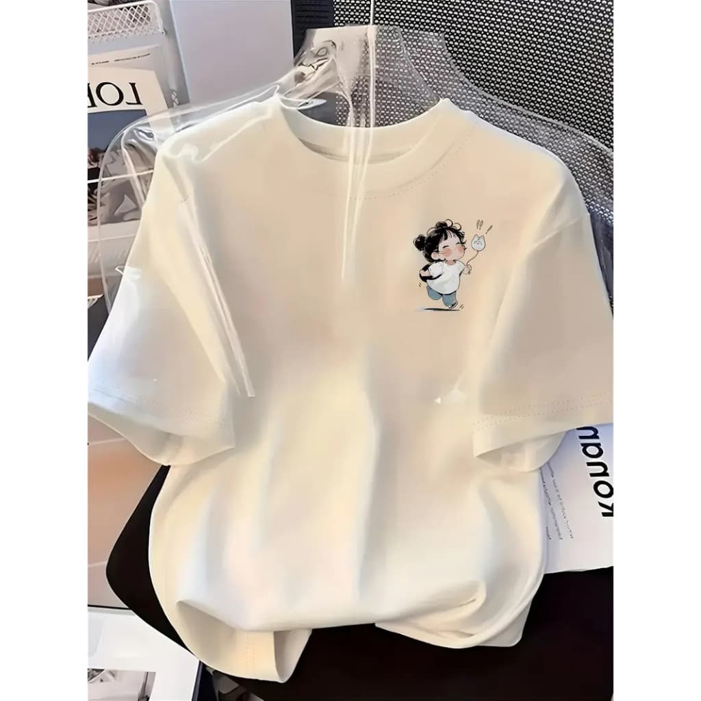 Camiseta Feminina Algodão Infantil Plus Size Menina Fofa Balão Gato Jogo Streetwear Moda Premium