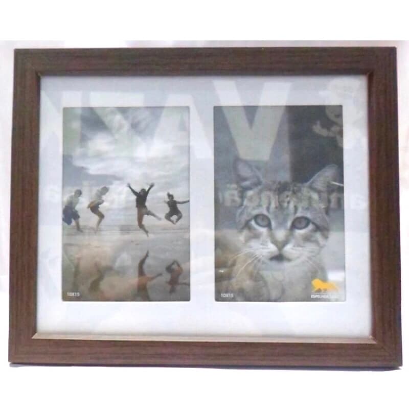 Porta Retrato 10x15 2 Fotos Marrom Duplo Quadro Decoração
