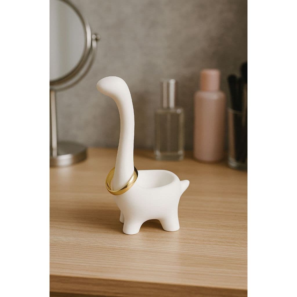 Porta Anel Dinossauro Branco em 3D | Suporte Decorativo Criativo para Anéis e Bijuterias