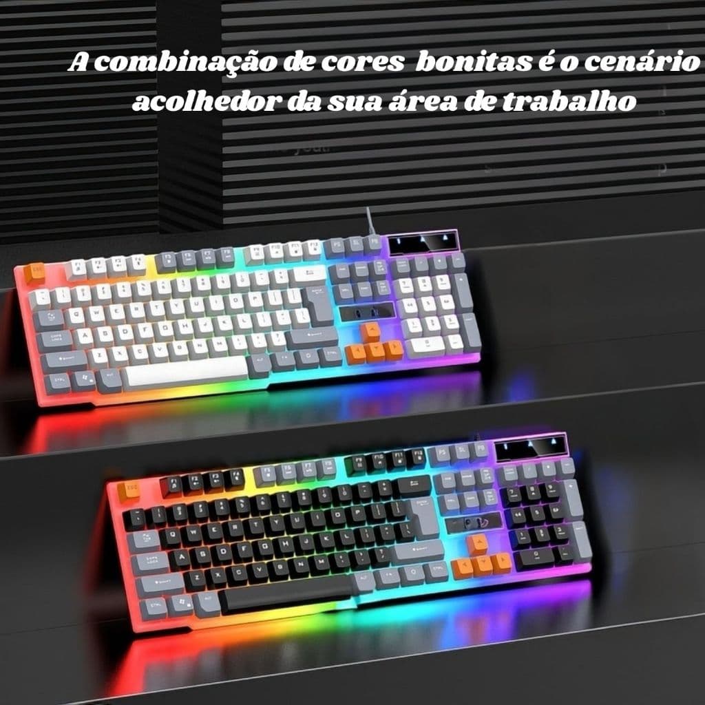 Teclado Lehmox Teclado Gamer RGB Branco – Estilo, Conforto e Precisão para Suas Partidas O Teclado Gamer RGB Branco