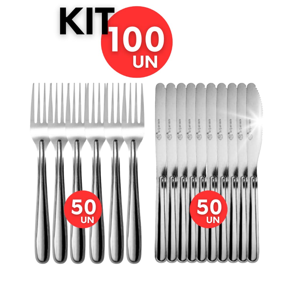 Kit 25/50/75/100 Talheres em Aço Inox Garfos e Facas de Mesa para Refeições em Bares Restaurantes e Eventos