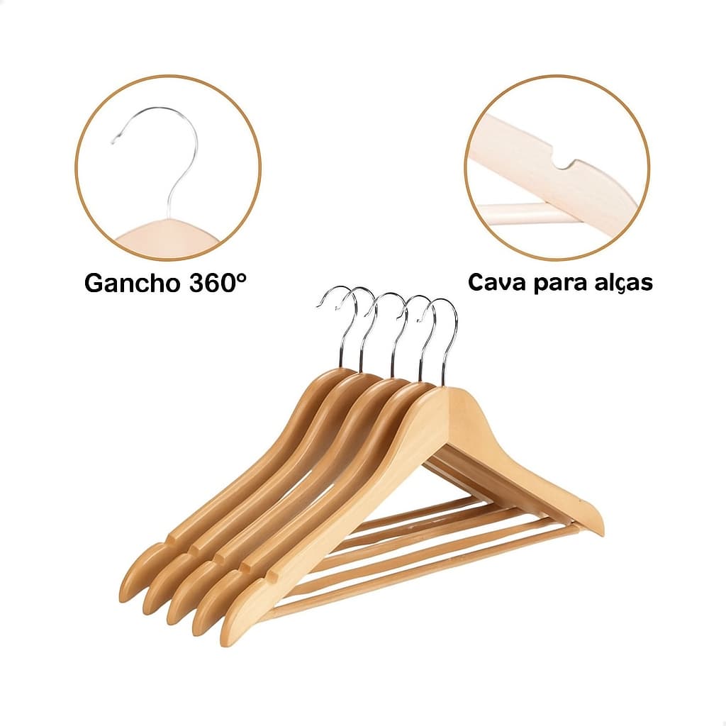 Kit 12UN Cabides Madeira com Verniz Elegante Cabideiro Resistente Roupas Casacos Ternos