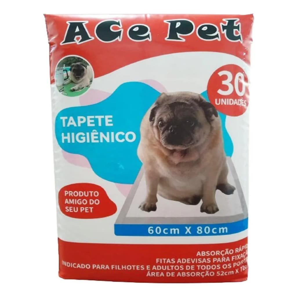 Tapete Higiênico Ace Pet 60x80cm 30 Unidades Cães Filhotes e Adultos - Absorção Rápida e Sem Odor para um Lar Limpo