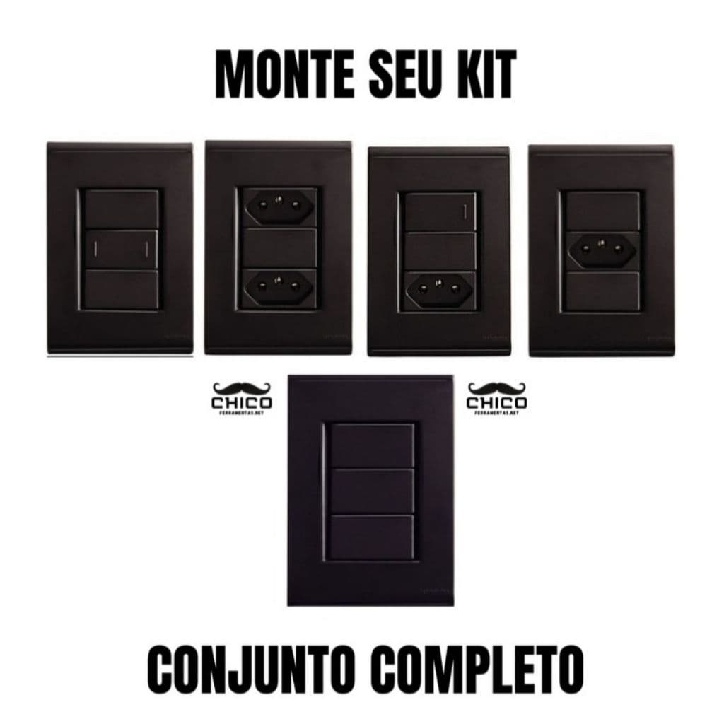CONJUNTO TRAMONTINA LIZ GRAFITE COMPLETO INTERRUPTOR SIMPLES PARALELO TOMADA 10A 20A
