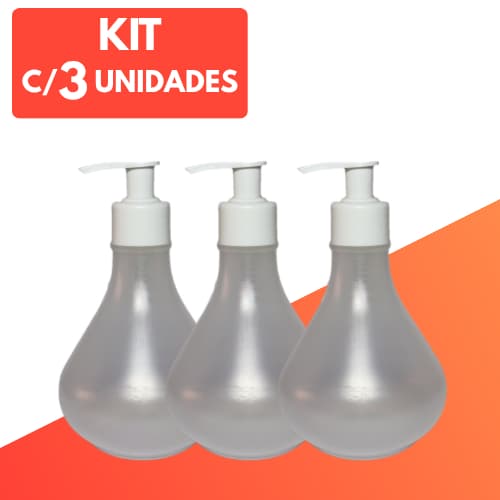 Kit 3 Frascos Transparentes com Válvula  Dosador 300ml Sabonete Líquido Álcool Gel Loção Shampoo