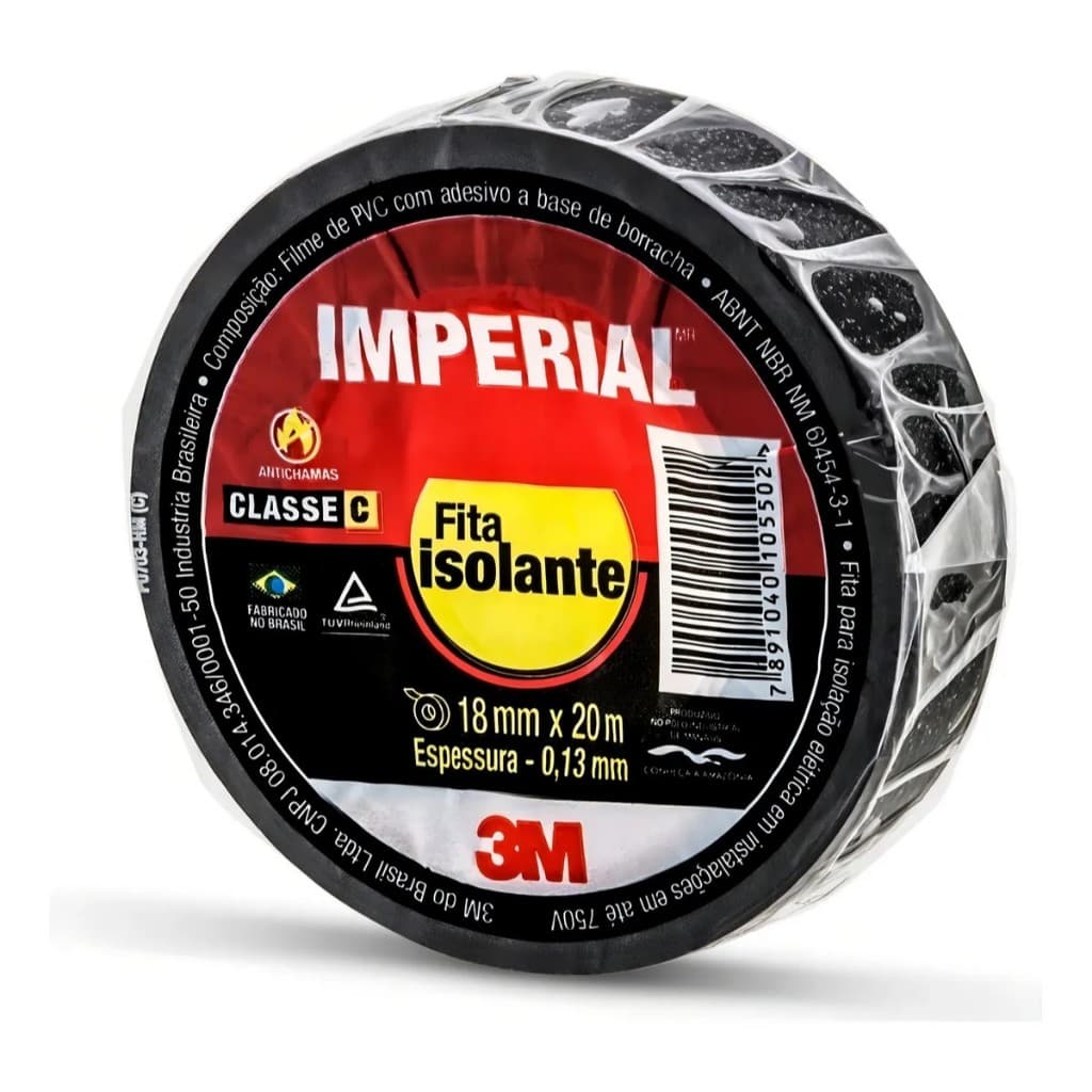 Fita Isolante Imperial 3m 18mm X 20 Metros  Cor Preto Liso