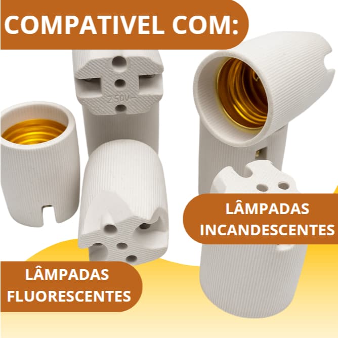 Kit Receptáculo Bocal para lâmpada Soquete Porcelana Louça E27 Luz
