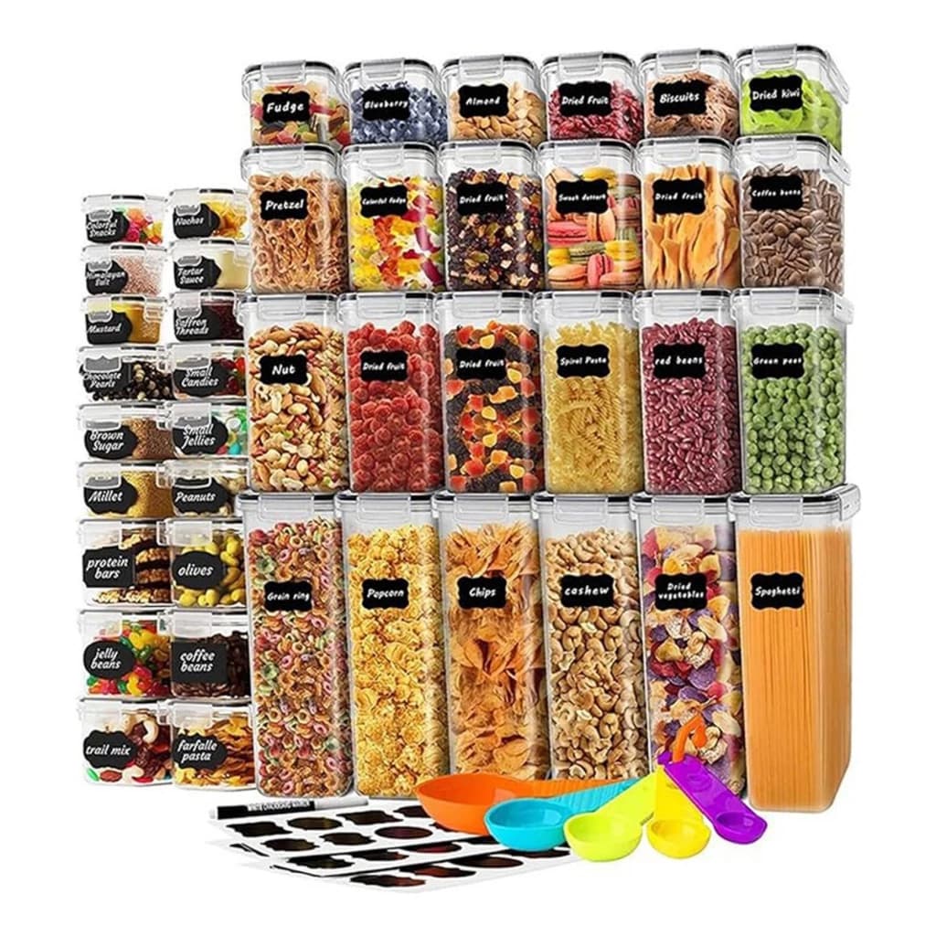 Kit 14 Potes Herméticos Com Tampa Trava Empilháveis Resistente Plástico Cozinha Dispensa Alimentos