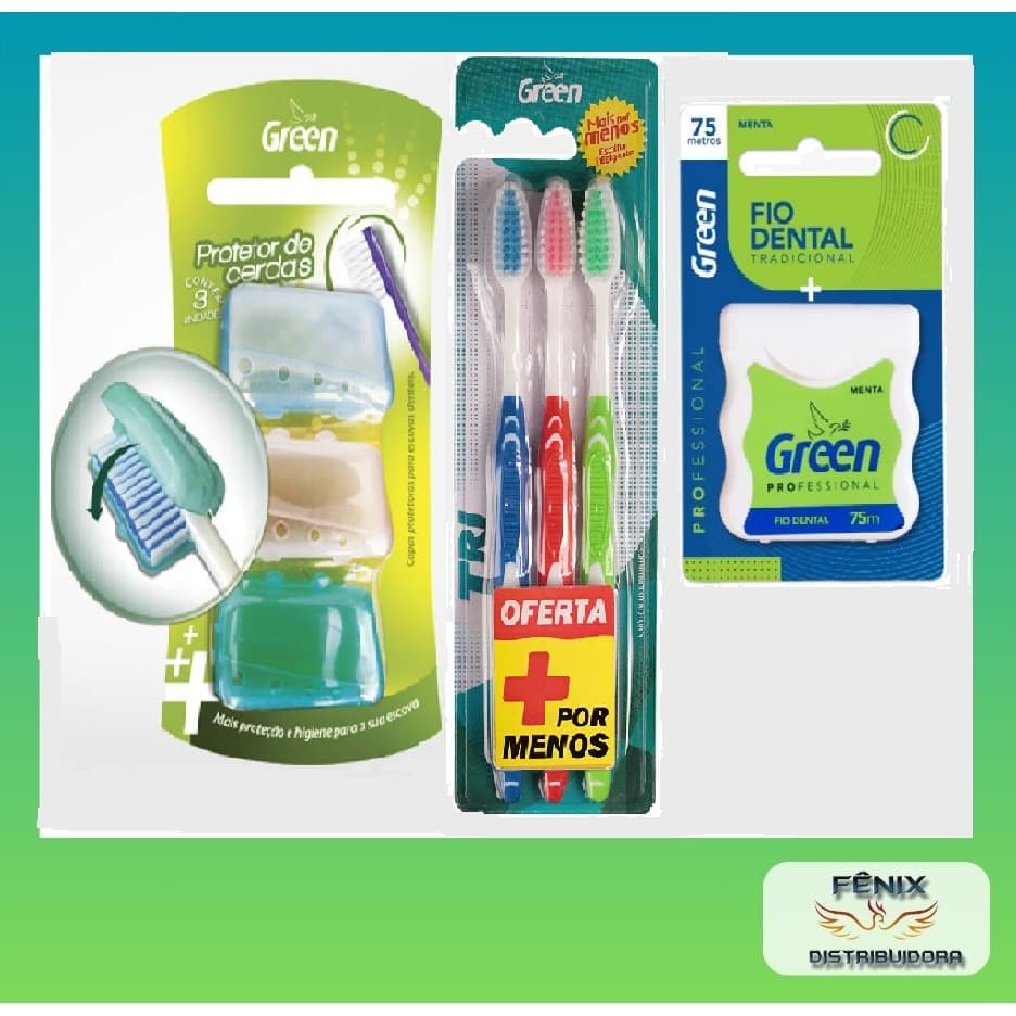 kit familia escova dental c/ capa protetora e opções original green.