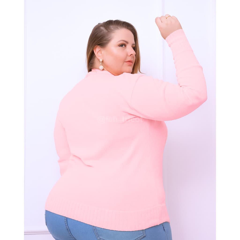 Blusa Plus Size Tricot Modal Detalhe Corações