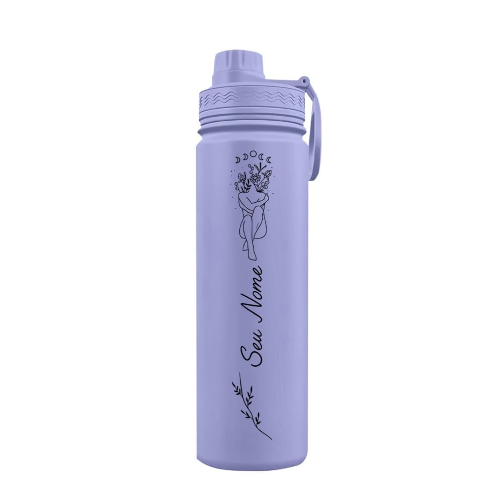 Garrafa Térmica Fresh Personalizada Com Alça Fine Lines Woman Flower Com Nome