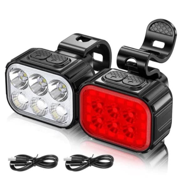 Kit Farol e Lanterna Traseira Bike 6 Leds Recarregável USB Potente MTB Speed