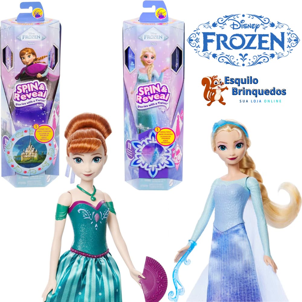 Boneca Disney Frozen Anna Elsa Spin Reveal Com Acessórios Surpresas - Mattel