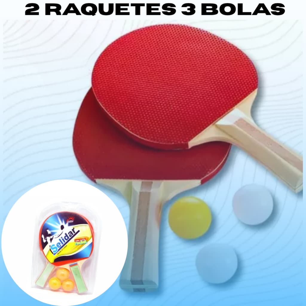Kit Ping Pong Tênis Mesa Com 2 Raquetes E 3 Bolinhas Raquetes bolinhas esportivo  tênis  Conjunto portátil profissional
