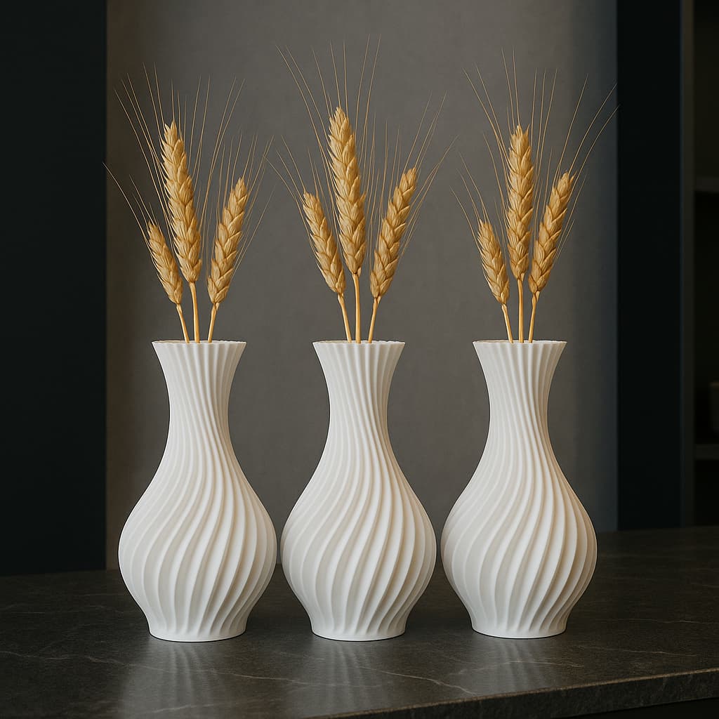 Kit 3 Vasos em Espiral 11cm Decoração Flores Artificiais Moderno