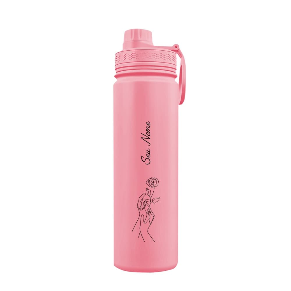 Garrafa Térmica Fresh Personalizada Com Alça Fine Lines Rose Com Nome