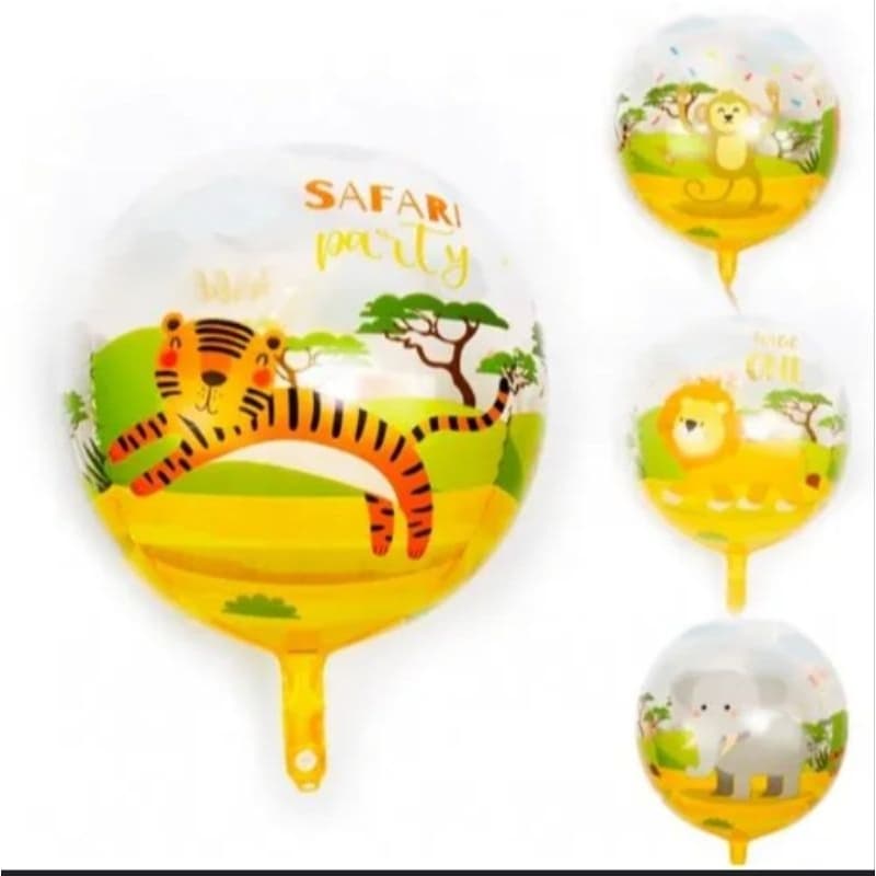 Balão Metalizado de Safari - Balão transparente 4d Safari - Tigre Leão Macaco e Elefante