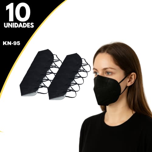 Kit 10 Máscaras KN95 Pretas PFF2 Proteção 5 Camadas Descartável Confortável