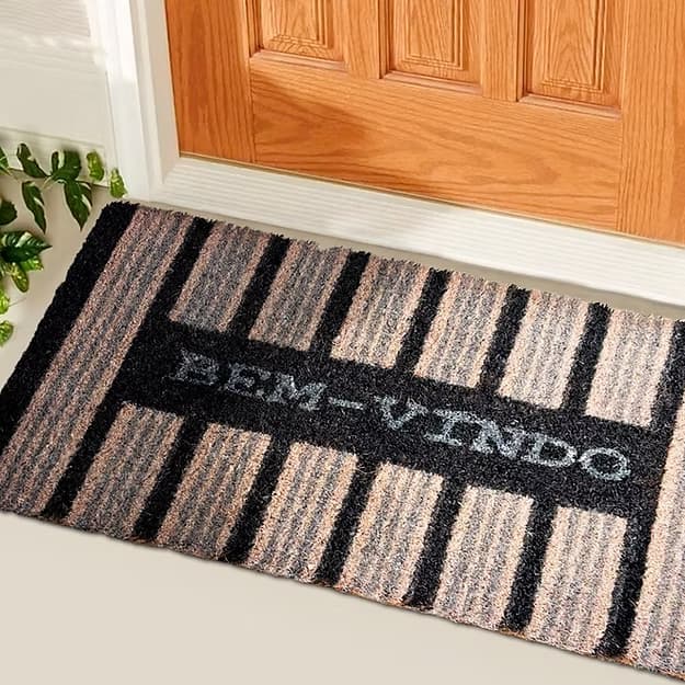 Capacho Fibra de Coco 30x60cm | Tapete Entrada Casa Antiderrapante Bem-Vindo Porta, Listras Verticais