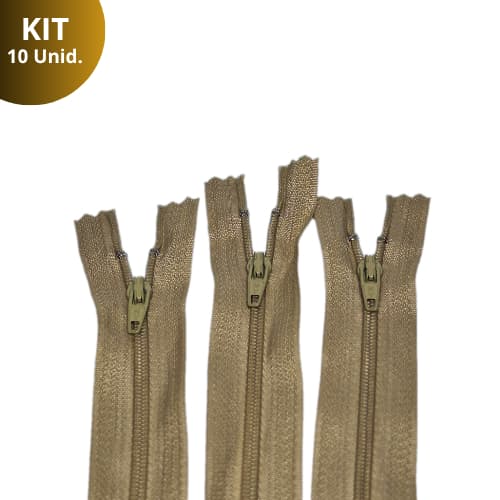 Kit 10 Zíperes De Nylon 55cm Bege Caqui Para Costura Artesanato Roupa