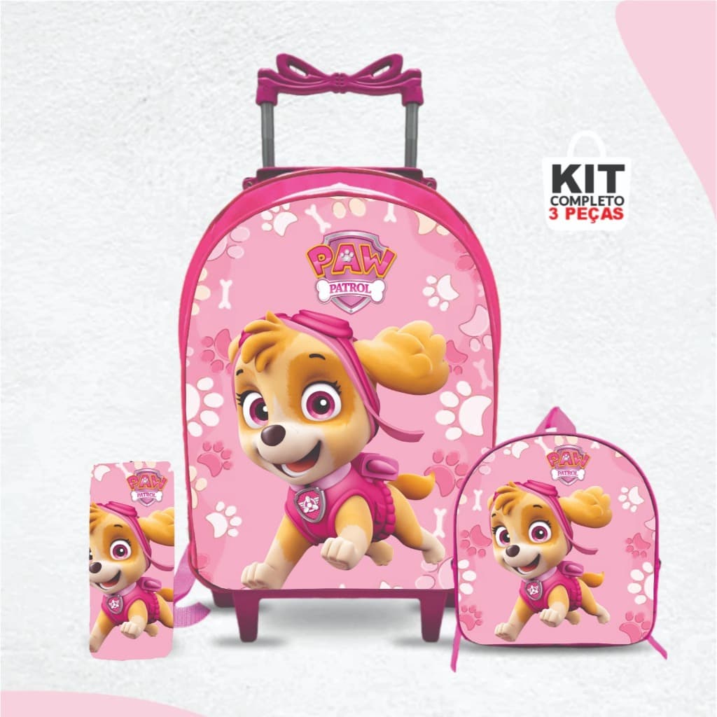Kit mochila escolar Skye patrulha canina com lancheira e Estojo - com Rodinhas - Menina-Feminino
