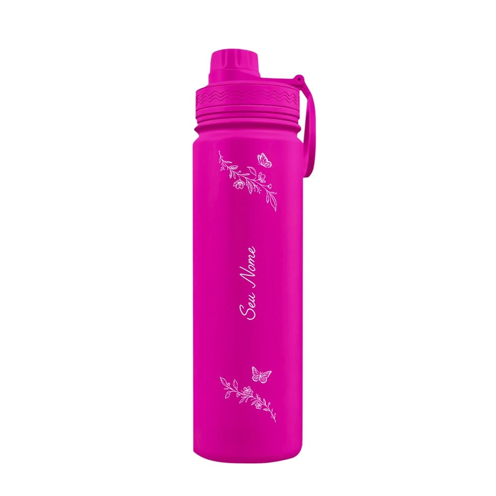Garrafa Térmica Fresh Personalizada Com Alça Fine Lines Leaves and Butterflies Com Nome