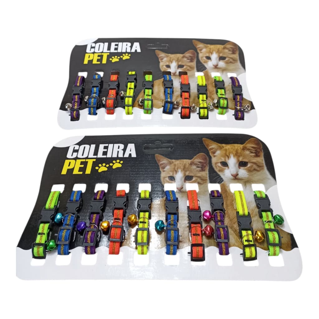 Kit 20 Coleiras Elásticas para Gatos Ajustável com Guizo cartela coleira elastica para gato