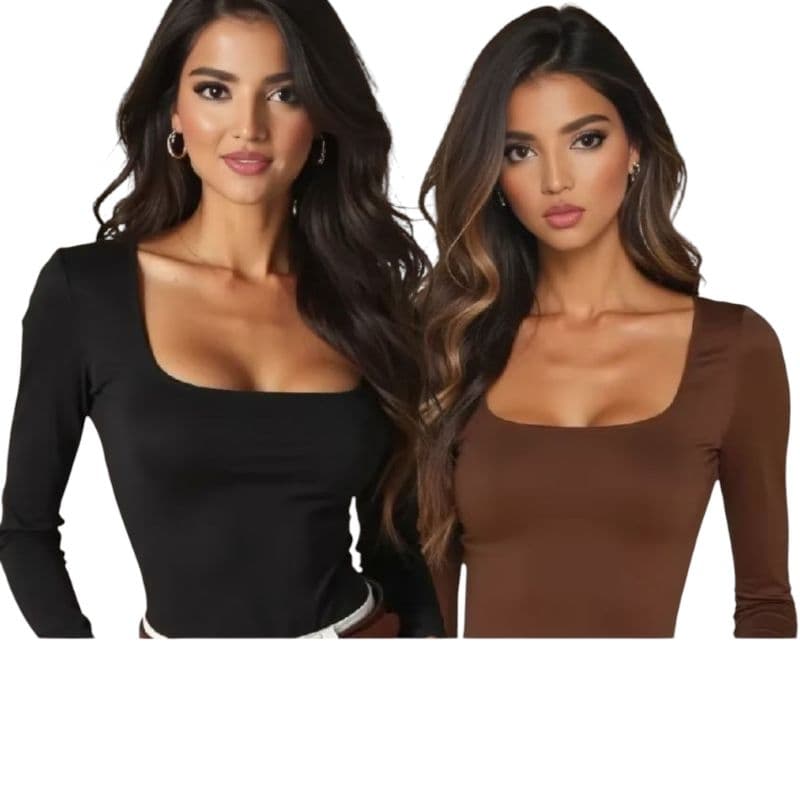 kit de body feminino decote quadrado com forro, manga longa suplex