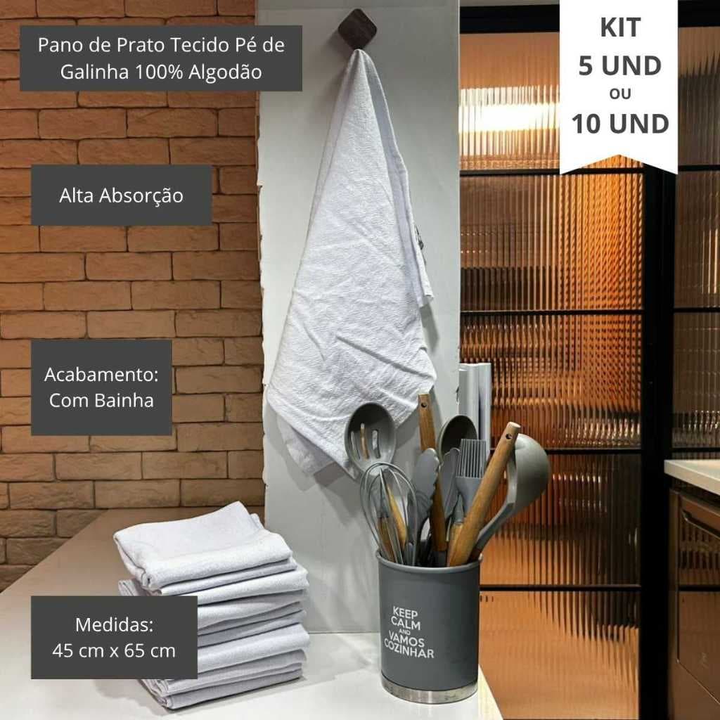 Panos de Prato Branco Liso Kit, com Bainha Tecido 100% Algodão  Pé de Galinha, Grande