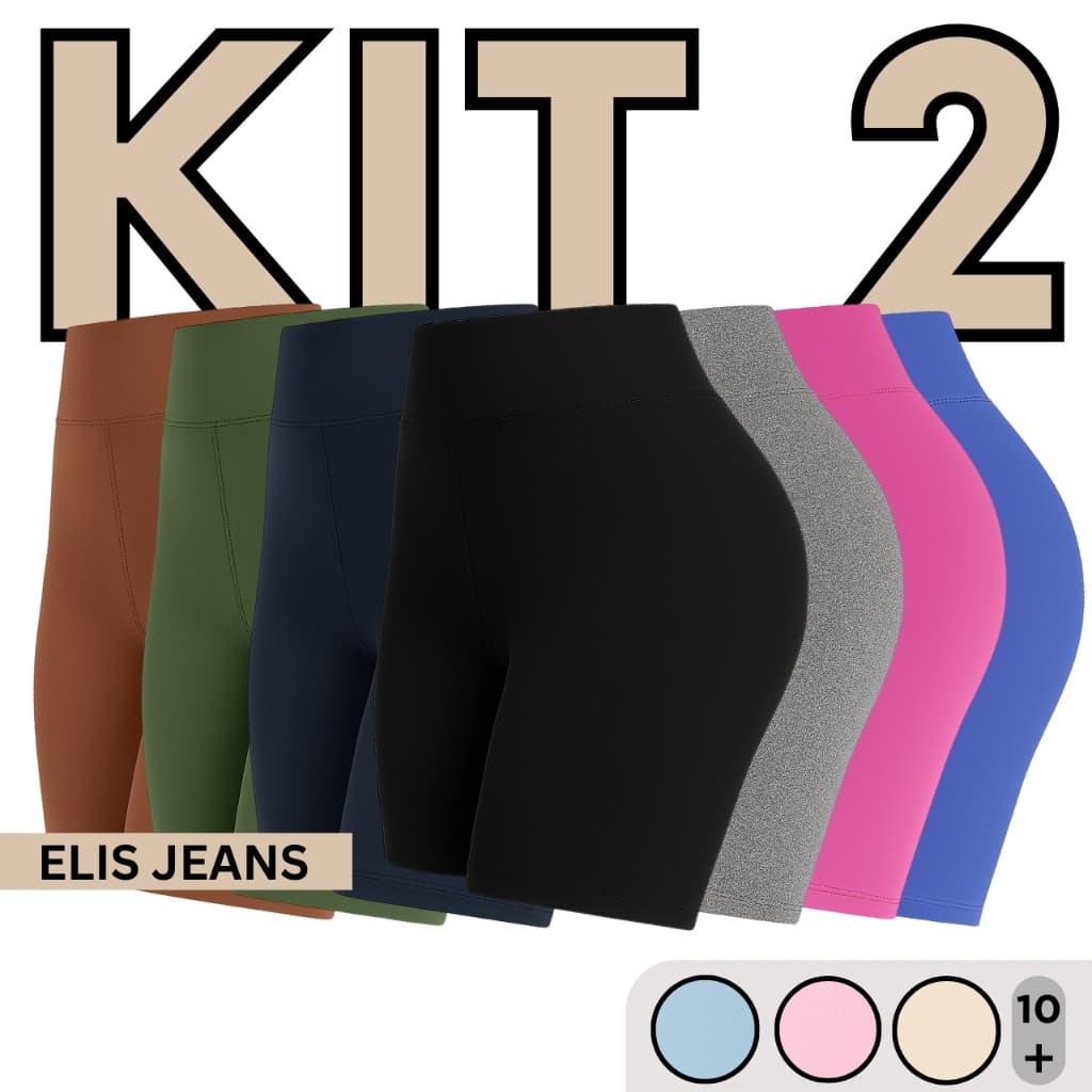 Kit 2 Shorts Feminino Fitness Meia Coxa Cintura Alta Bermuda Legging Zero Transparência